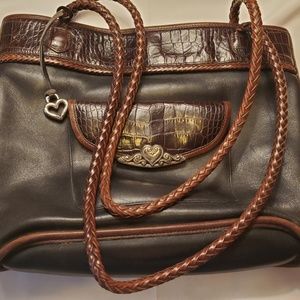 Brighton Extra Large Black/Brown Croc Trim Shoulder Straps Handbag
